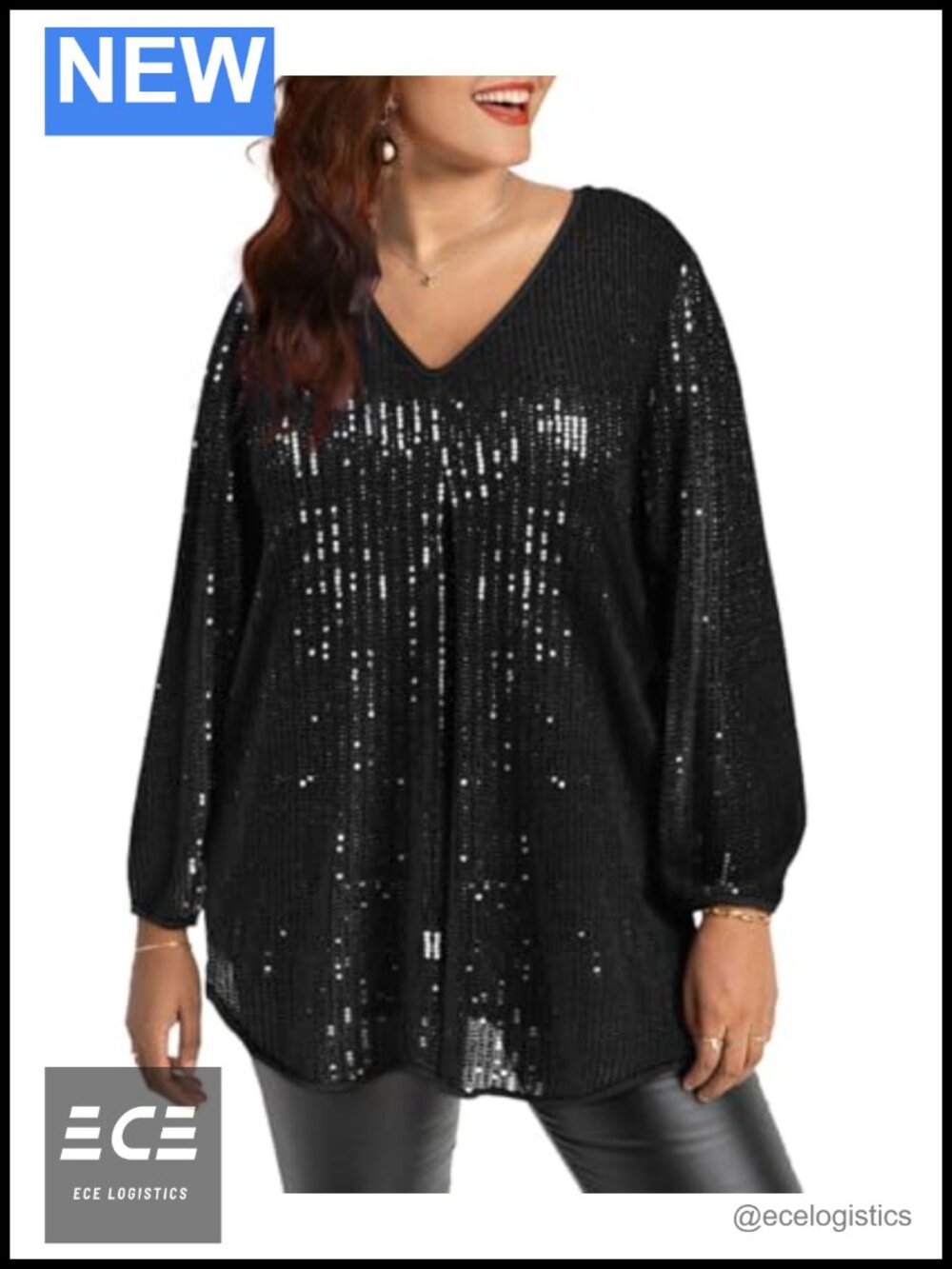 Plus Size Long Sleeve Pleated Front Tunic Top V Neck Flowy Blouse